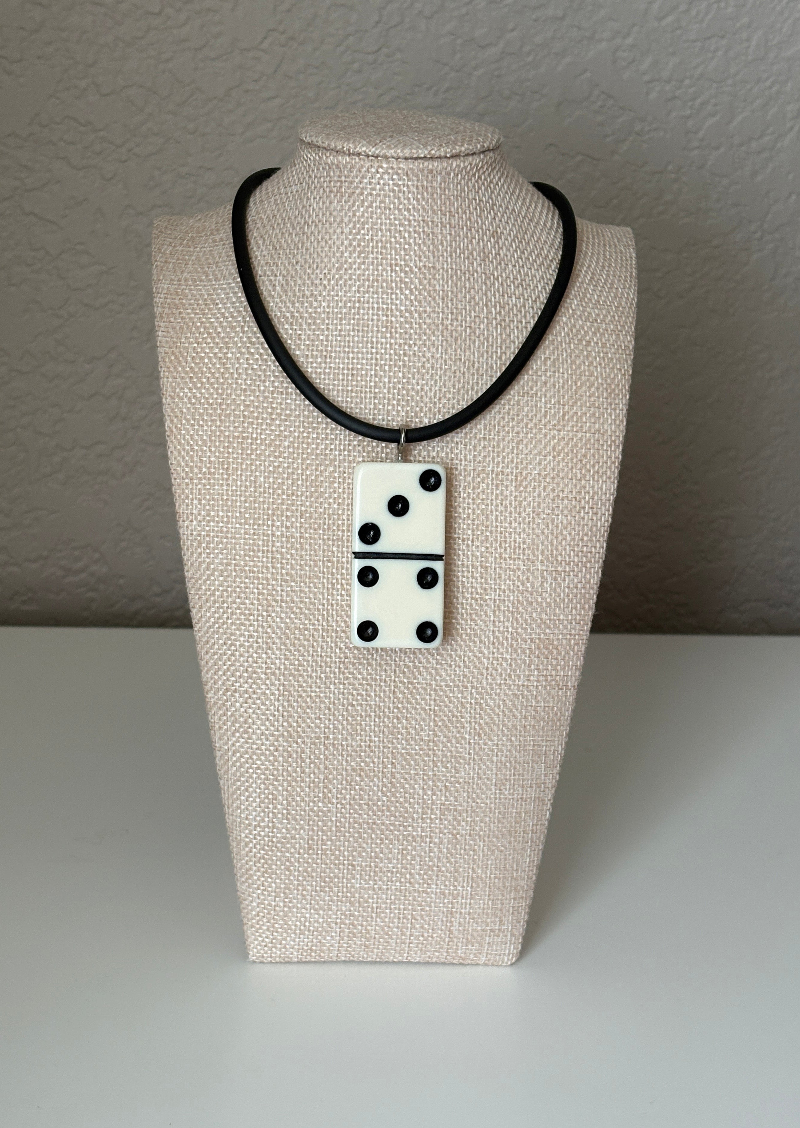 Series 9: 1960s Vintage Domino as Pendant Necklace - Rubber Cord, Sterling Silver Clasp