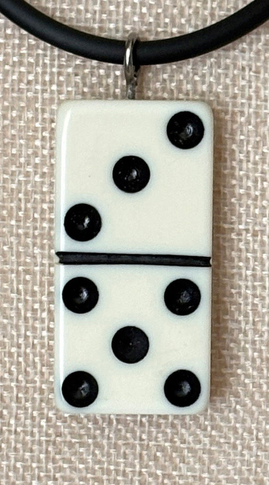 Series 9: 1960s Vintage Domino as Pendant Necklace - Rubber Cord, Sterling Silver Clasp