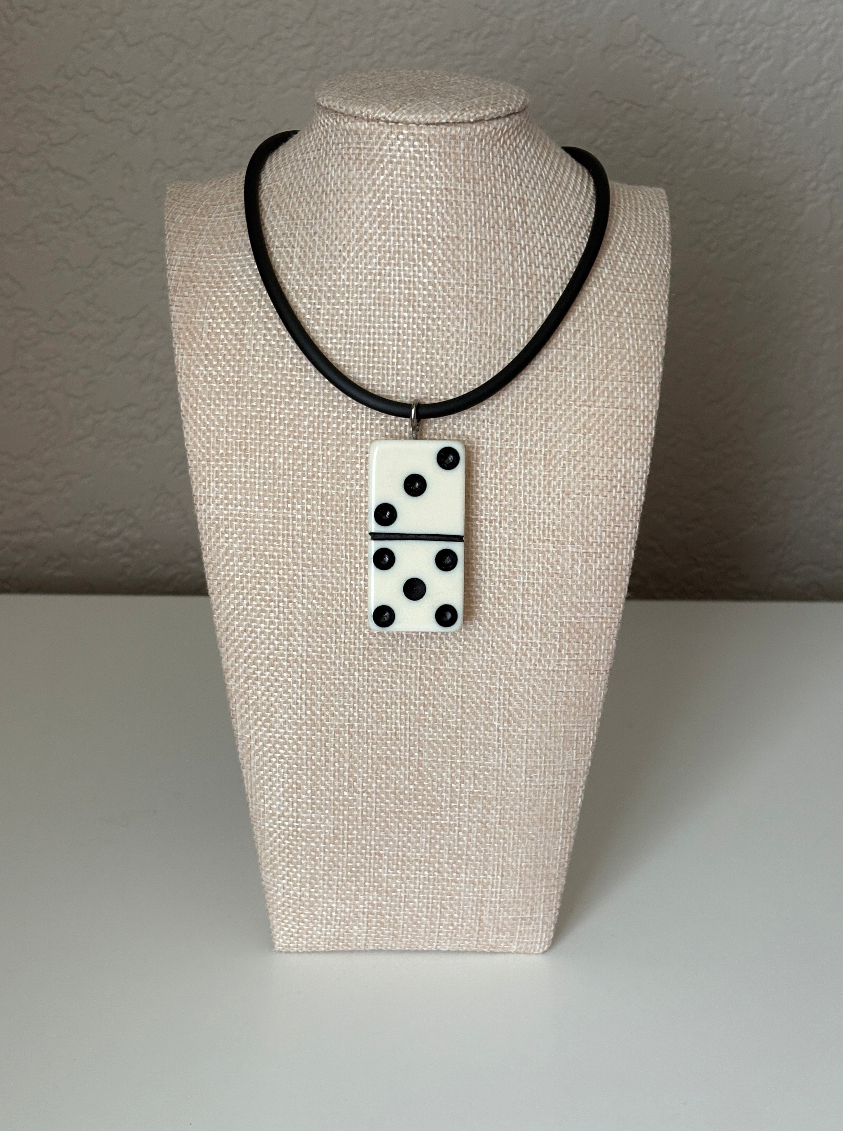 Series 9: 1960s Vintage Domino as Pendant Necklace - Rubber Cord, Sterling Silver Clasp