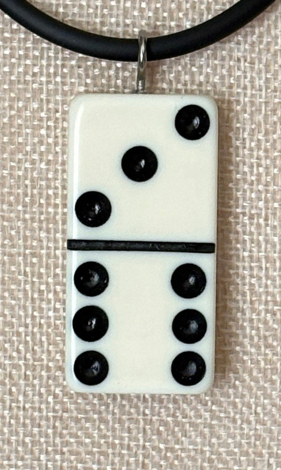Series 9: 1960s Vintage Domino as Pendant Necklace - Rubber Cord, Sterling Silver Clasp