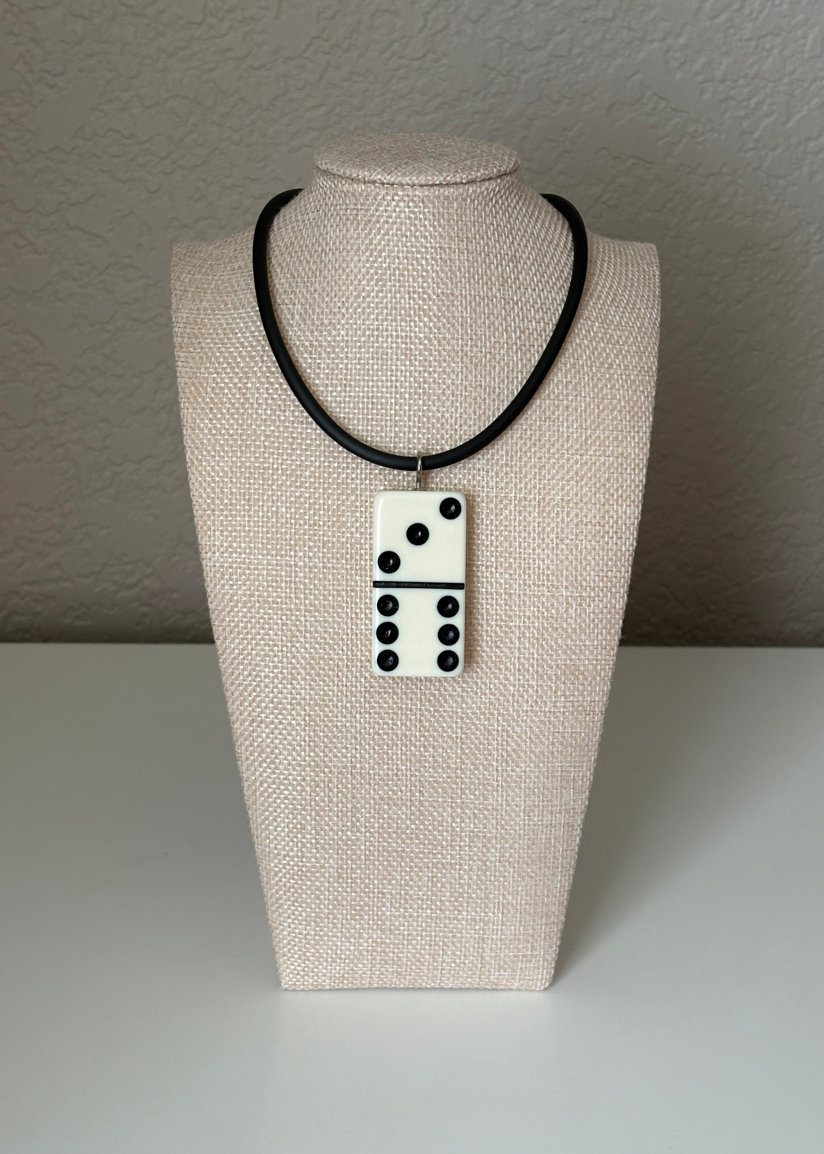 Series 9: 1960s Vintage Domino as Pendant Necklace - Rubber Cord, Sterling Silver Clasp
