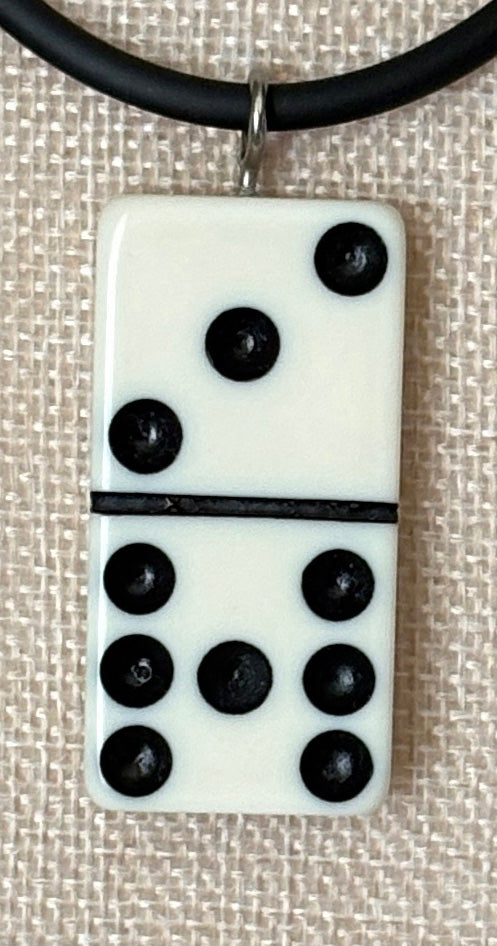 Series 9: 1960s Vintage Domino as Pendant Necklace - Rubber Cord, Sterling Silver Clasp