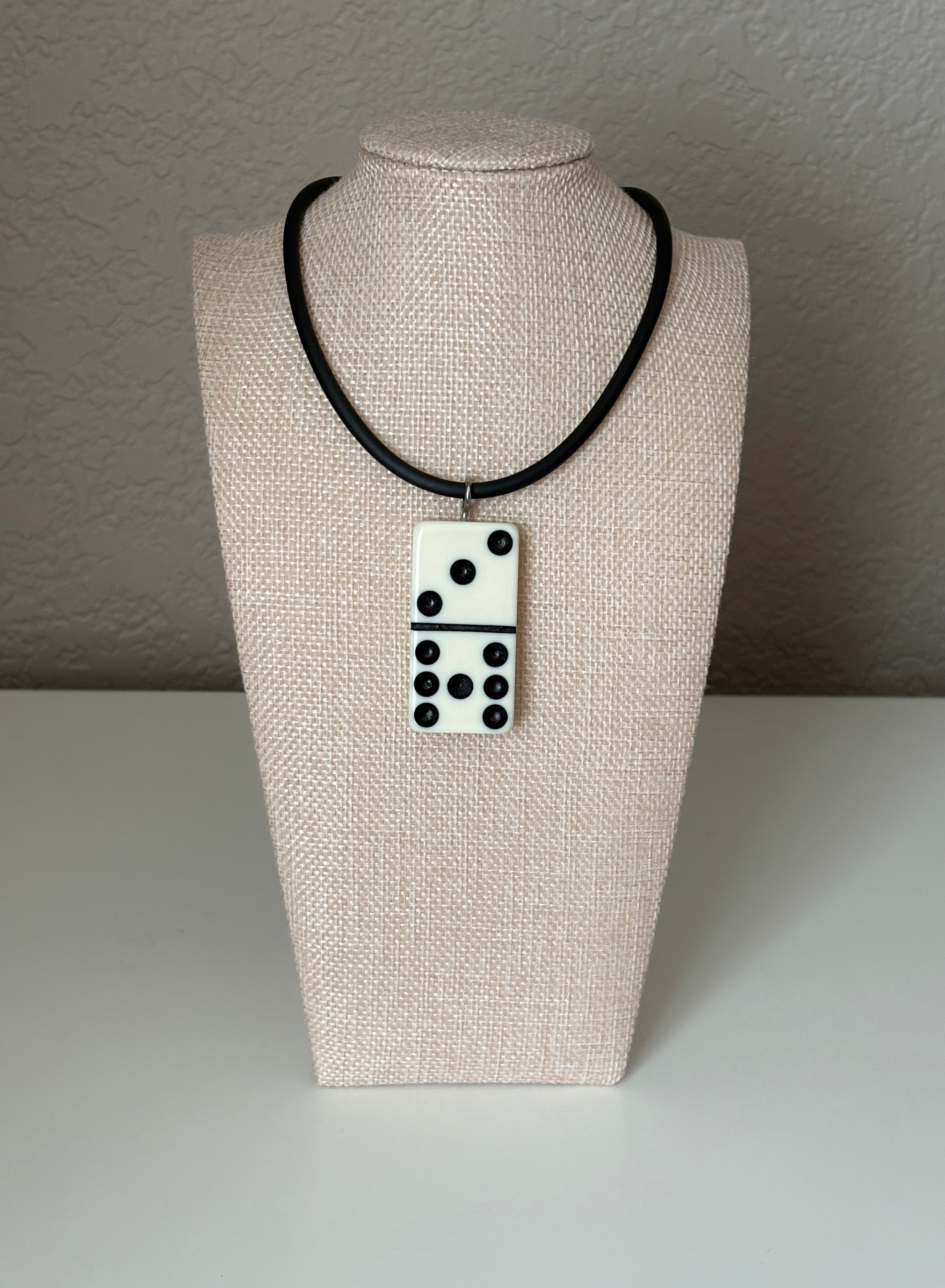 Series 9: 1960s Vintage Domino as Pendant Necklace - Rubber Cord, Sterling Silver Clasp