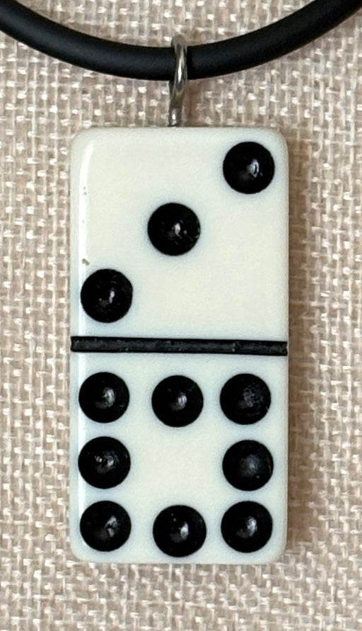 Series 9: 1960s Vintage Domino as Pendant Necklace - Rubber Cord, Sterling Silver Clasp