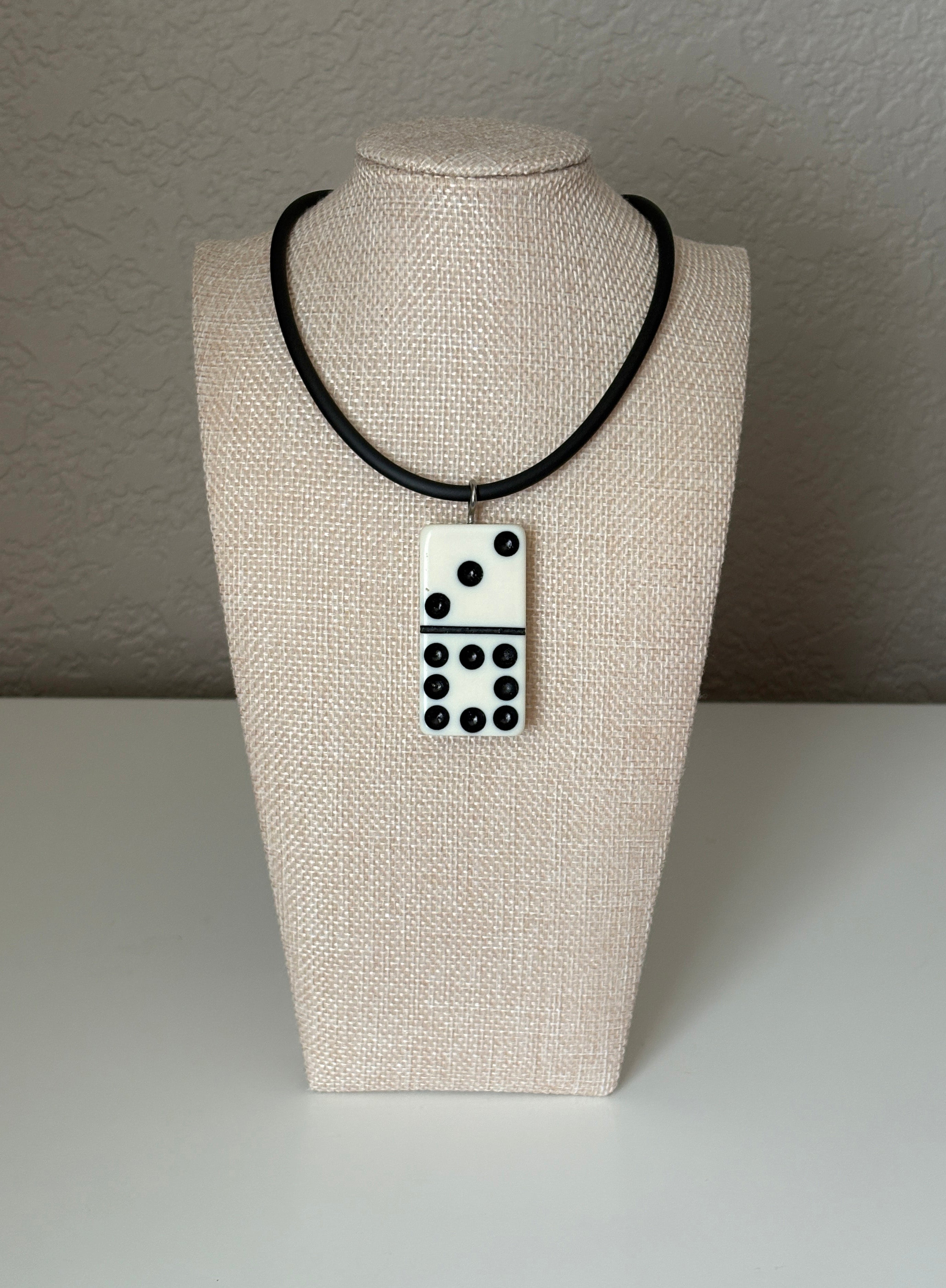 Series 9: 1960s Vintage Domino as Pendant Necklace - Rubber Cord, Sterling Silver Clasp