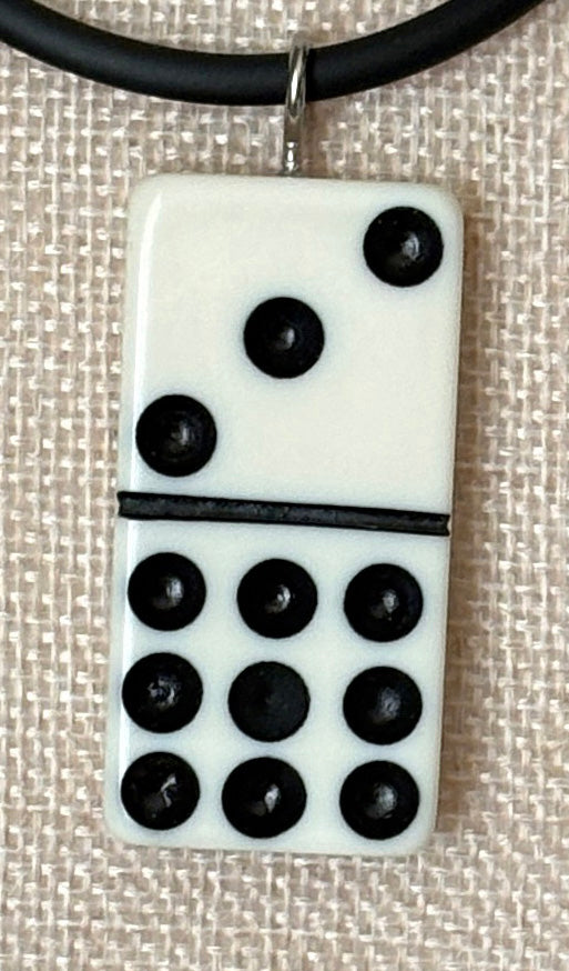Series 9: 1960s Vintage Domino as Pendant Necklace - Rubber Cord, Sterling Silver Clasp