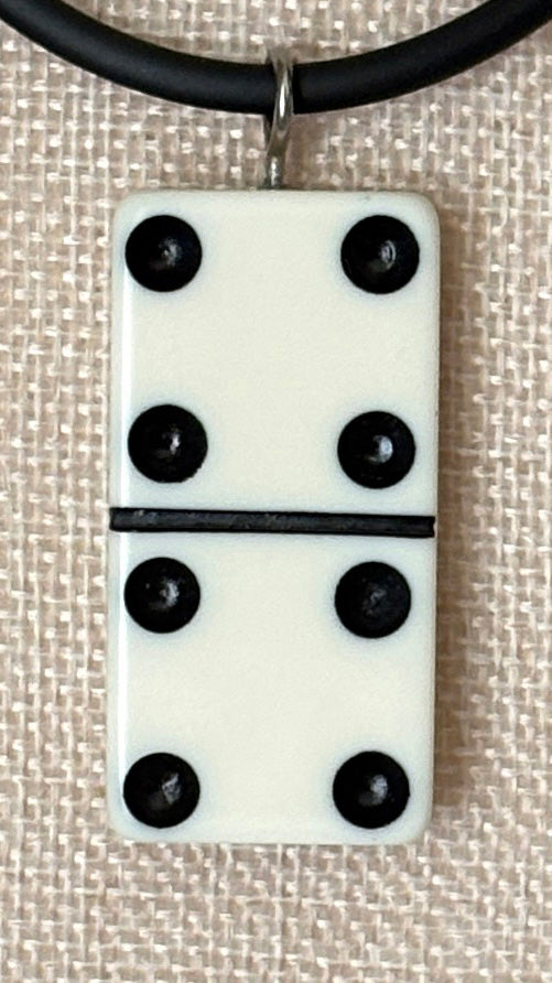 Series 9: 1960s Vintage Domino as Pendant Necklace - Rubber Cord, Sterling Silver Clasp