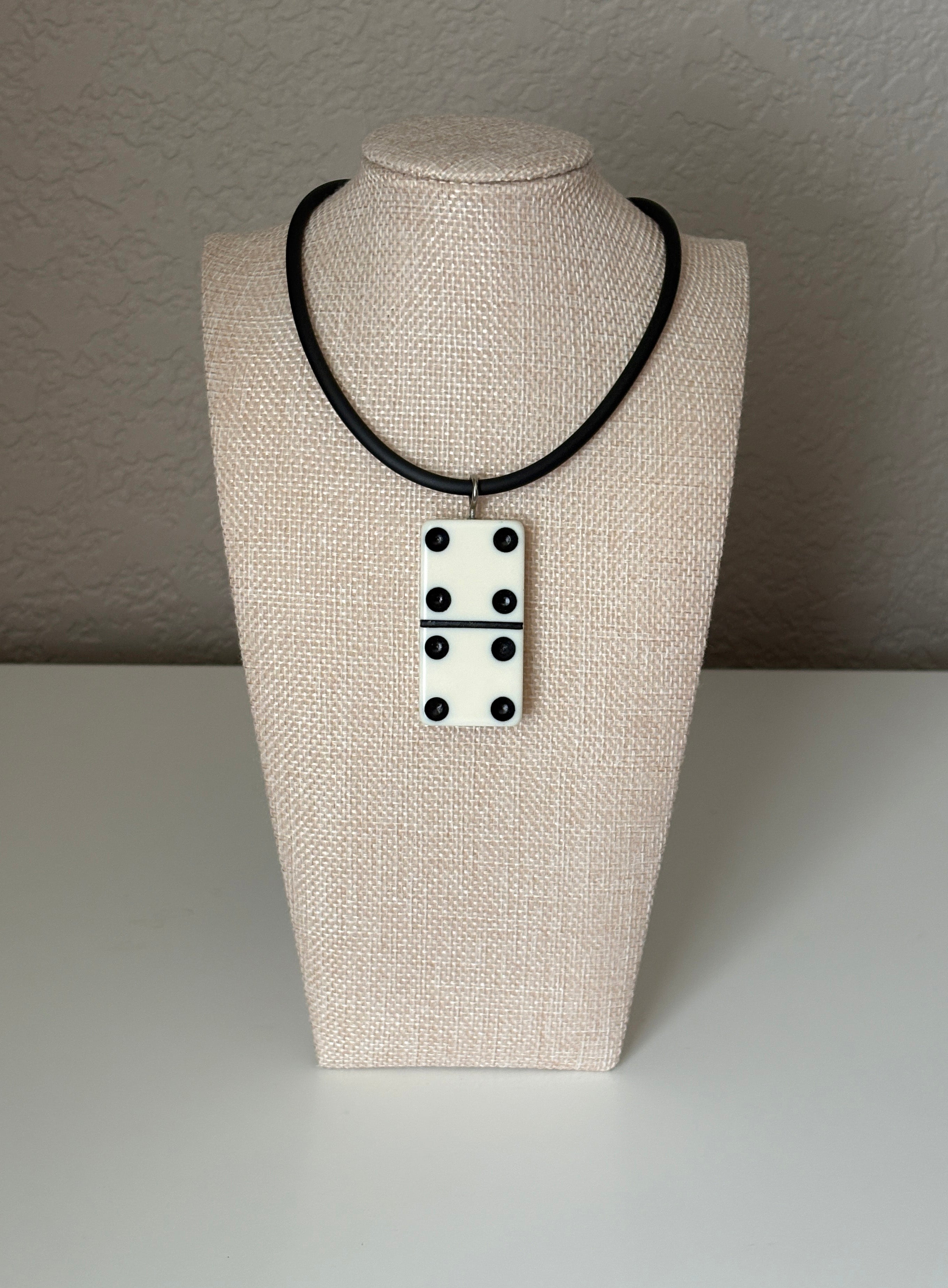 Series 9: 1960s Vintage Domino as Pendant Necklace - Rubber Cord, Sterling Silver Clasp