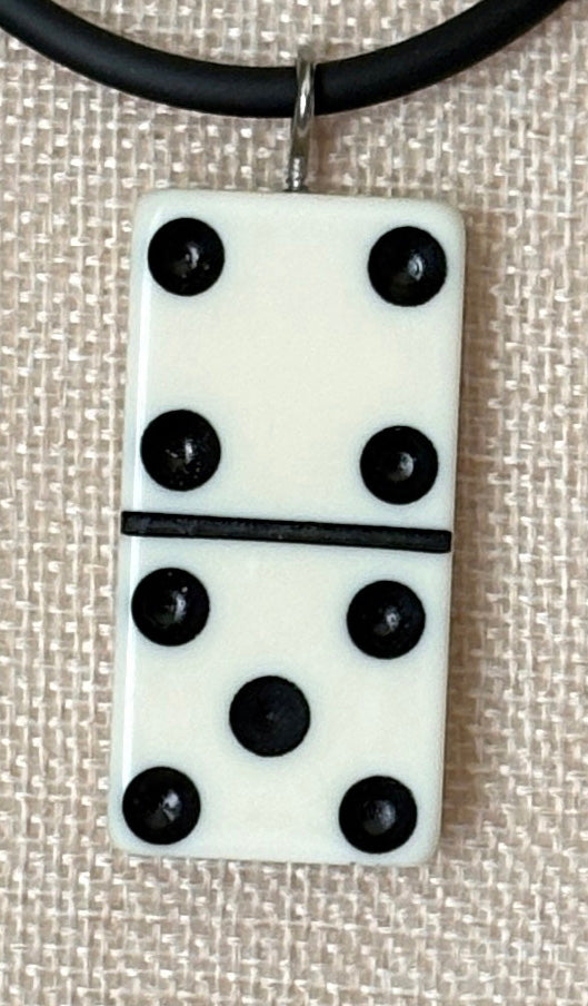 Series 9: 1960s Vintage Domino as Pendant Necklace - Rubber Cord, Sterling Silver Clasp