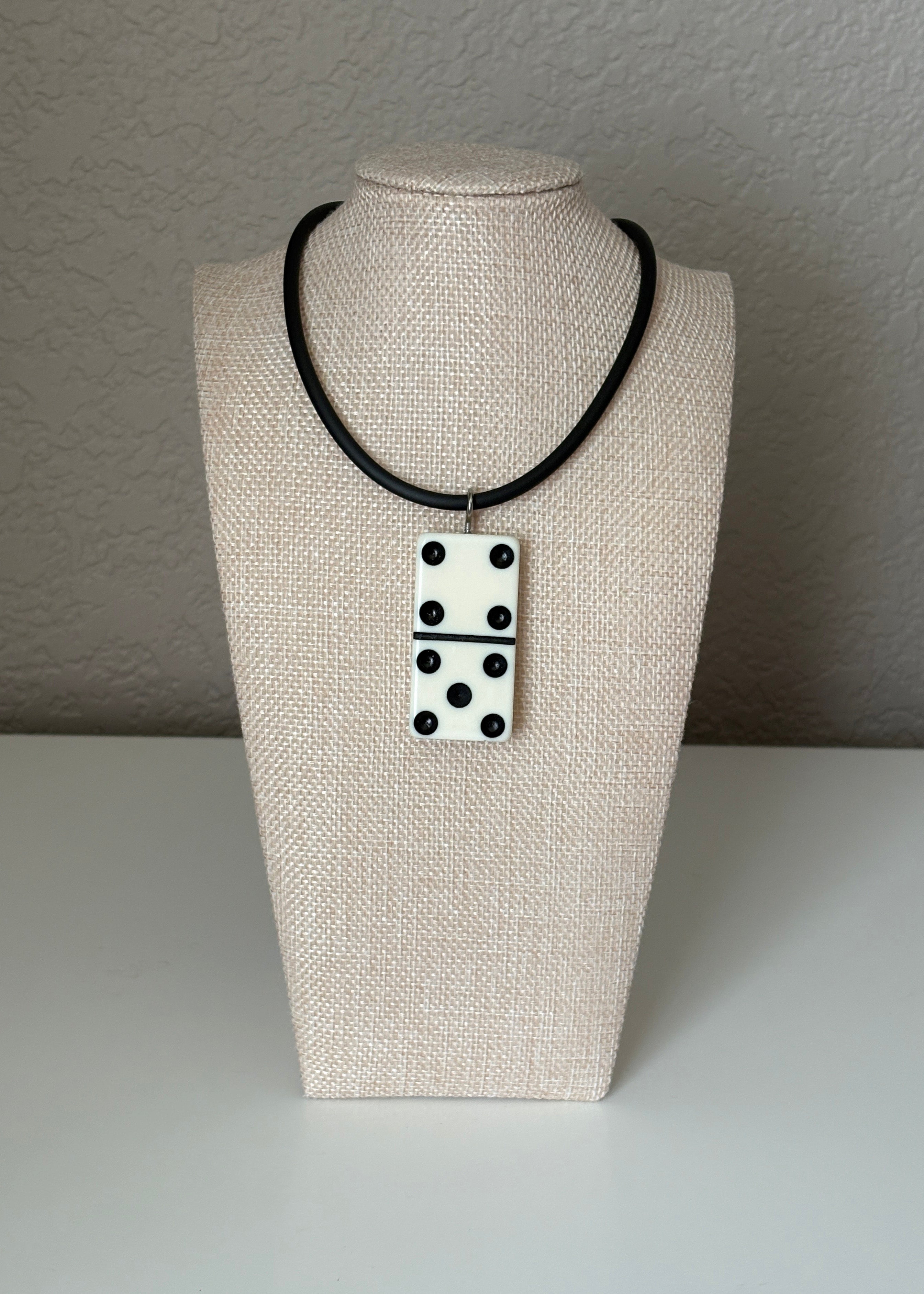 Series 9: 1960s Vintage Domino as Pendant Necklace - Rubber Cord, Sterling Silver Clasp