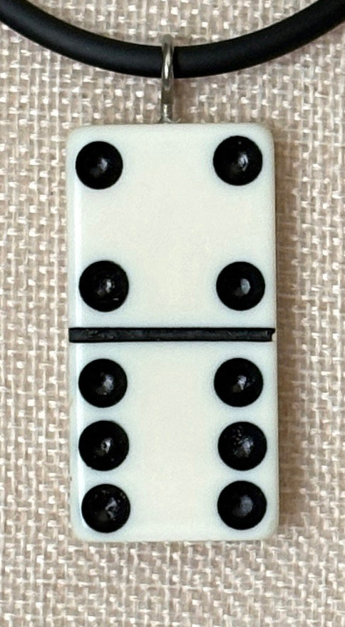 Series 9: 1960s Vintage Domino as Pendant Necklace - Rubber Cord, Sterling Silver Clasp