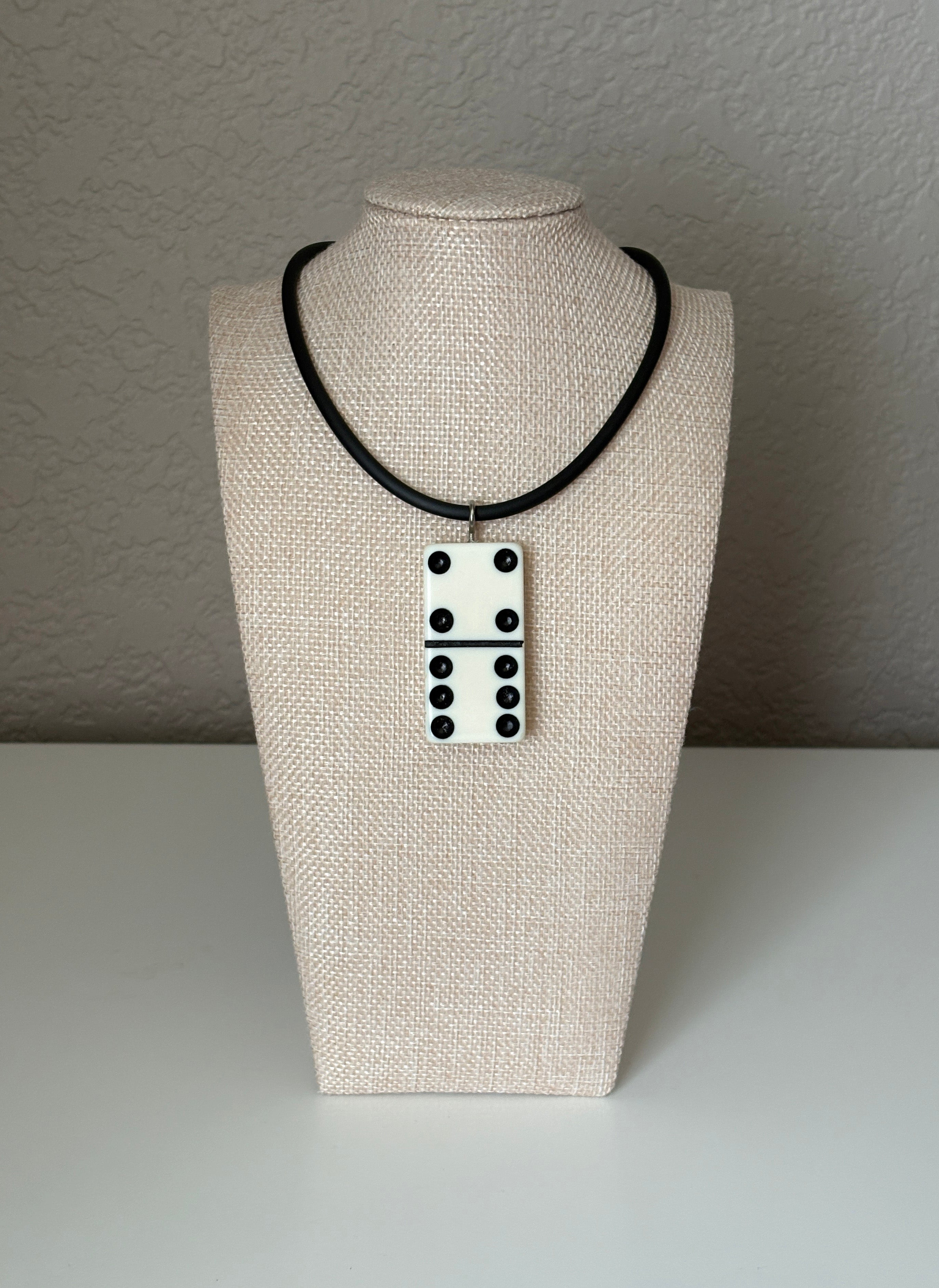 Series 9: 1960s Vintage Domino as Pendant Necklace - Rubber Cord, Sterling Silver Clasp