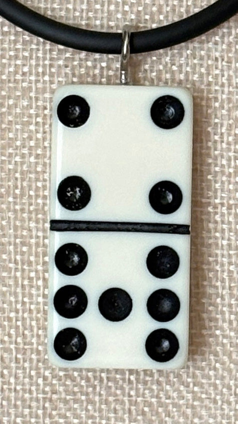 Series 9: 1960s Vintage Domino as Pendant Necklace - Rubber Cord, Sterling Silver Clasp