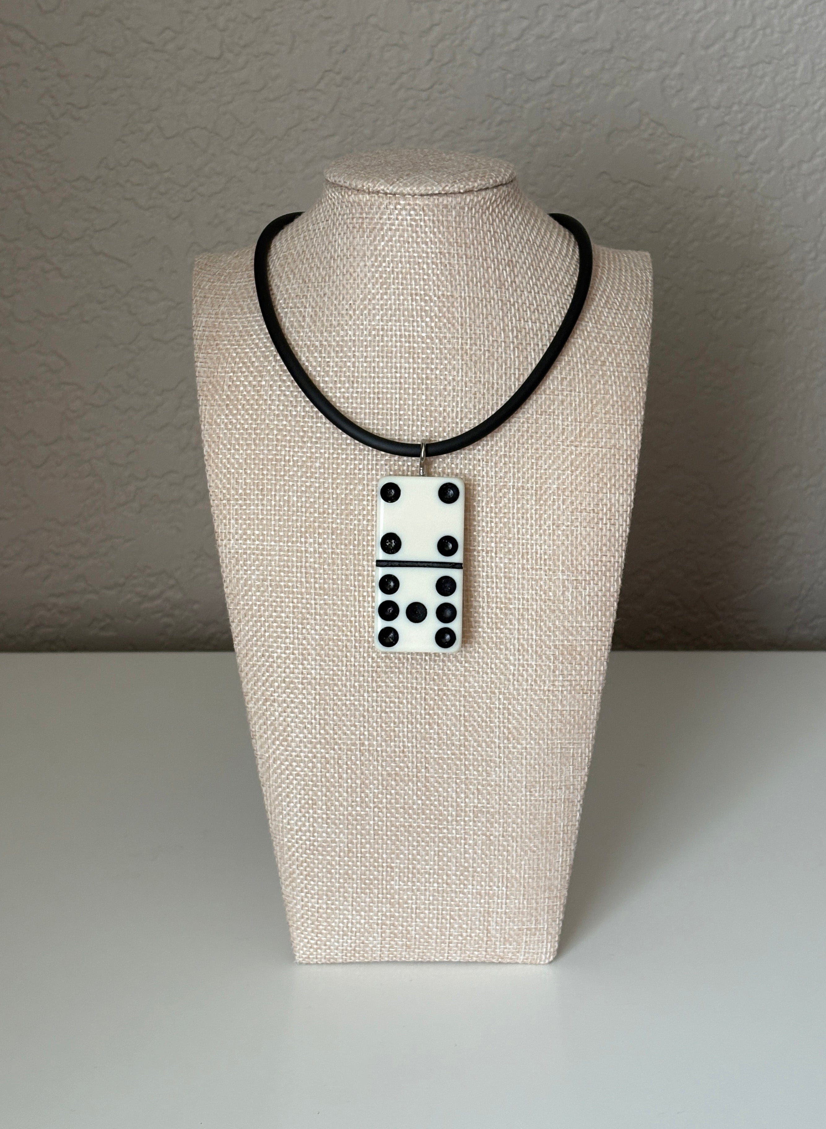 Series 9: 1960s Vintage Domino as Pendant Necklace - Rubber Cord, Sterling Silver Clasp