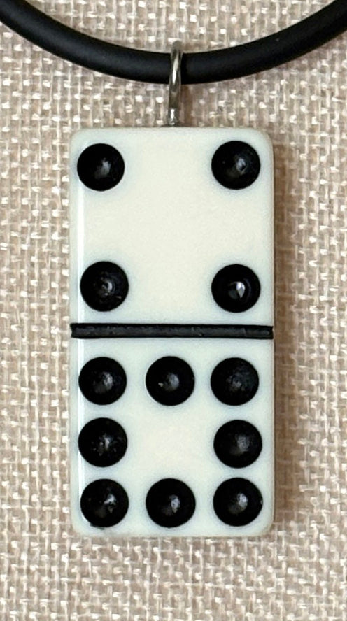 Series 9: 1960s Vintage Domino as Pendant Necklace - Rubber Cord, Sterling Silver Clasp