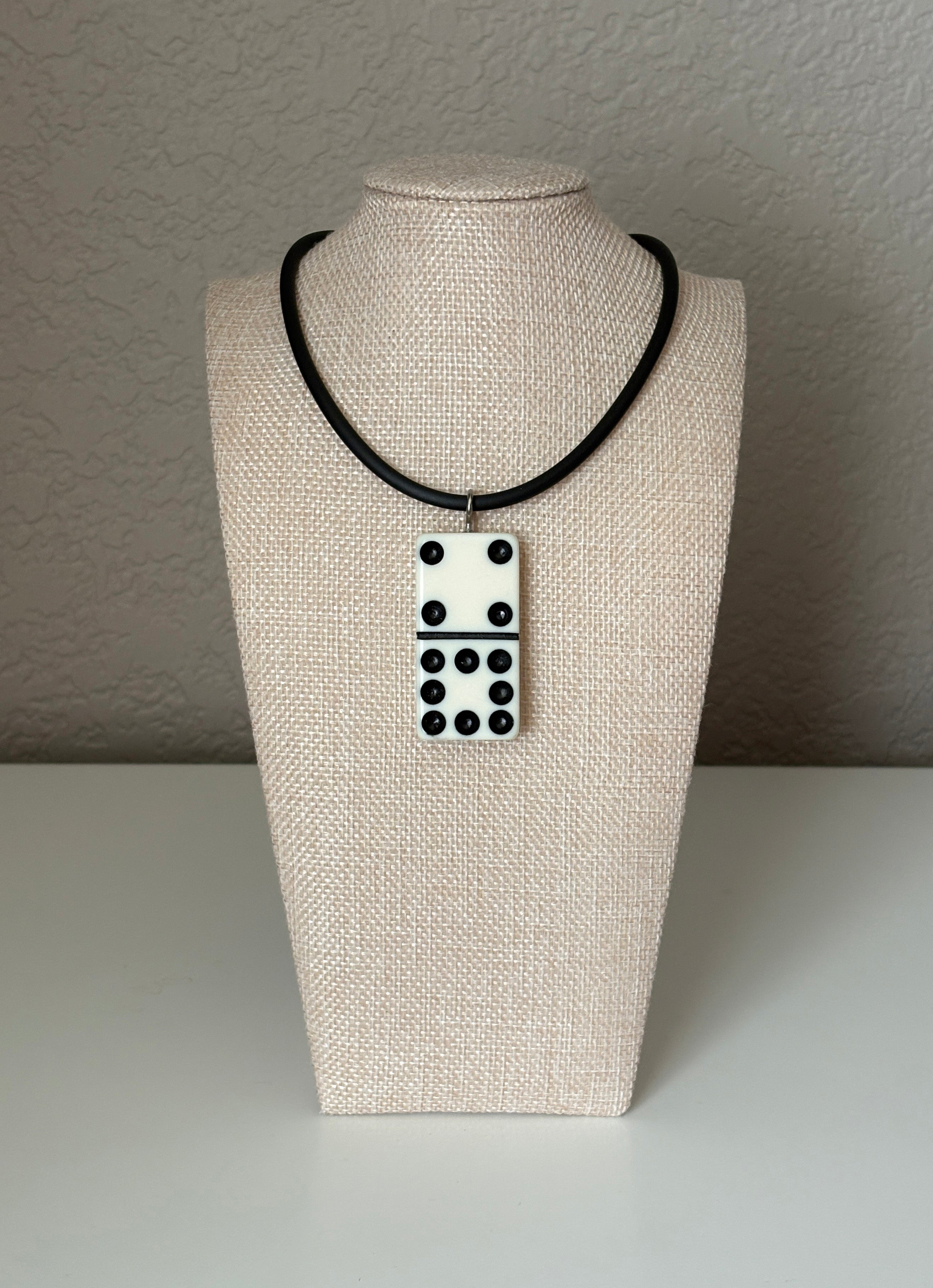 Series 9: 1960s Vintage Domino as Pendant Necklace - Rubber Cord, Sterling Silver Clasp