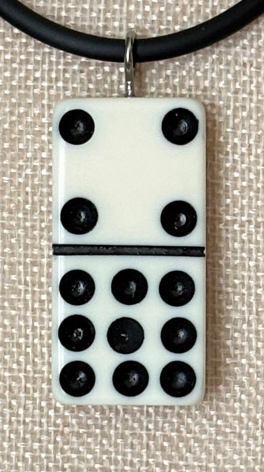 Series 9: 1960s Vintage Domino as Pendant Necklace - Rubber Cord, Sterling Silver Clasp