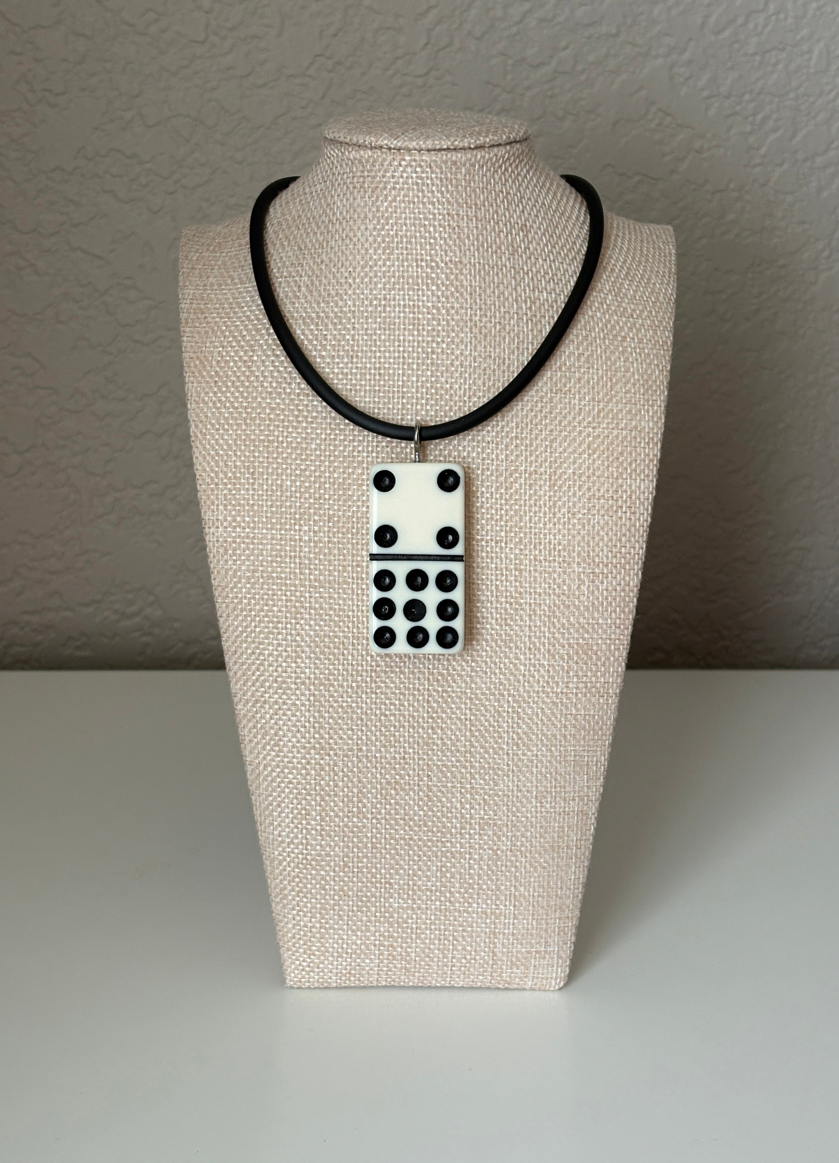Series 9: 1960s Vintage Domino as Pendant Necklace - Rubber Cord, Sterling Silver Clasp