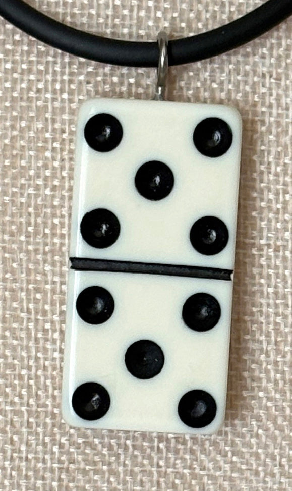 Series 9: 1960s Vintage Domino as Pendant Necklace - Rubber Cord, Sterling Silver Clasp