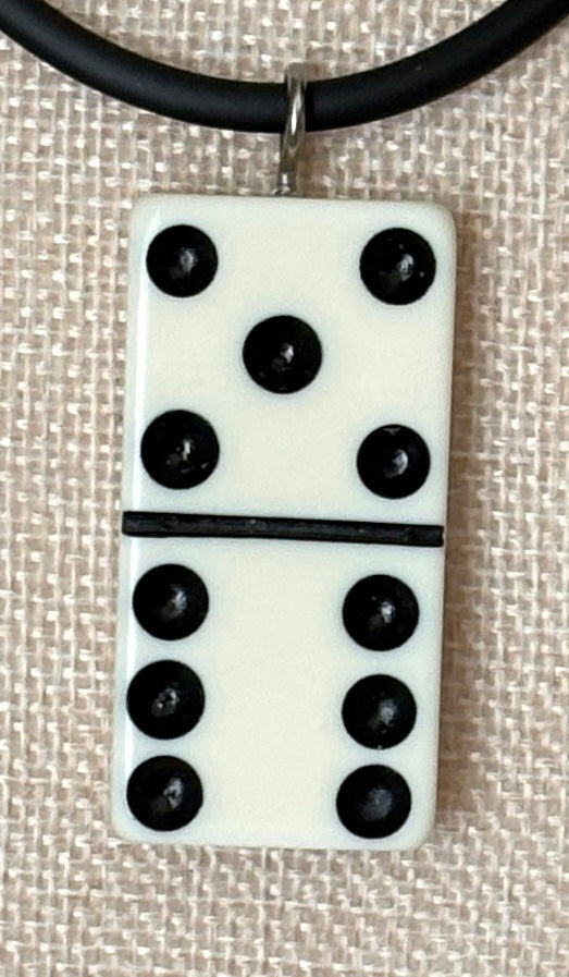 Series 9: 1960s Vintage Domino as Pendant Necklace - Rubber Cord, Sterling Silver Clasp