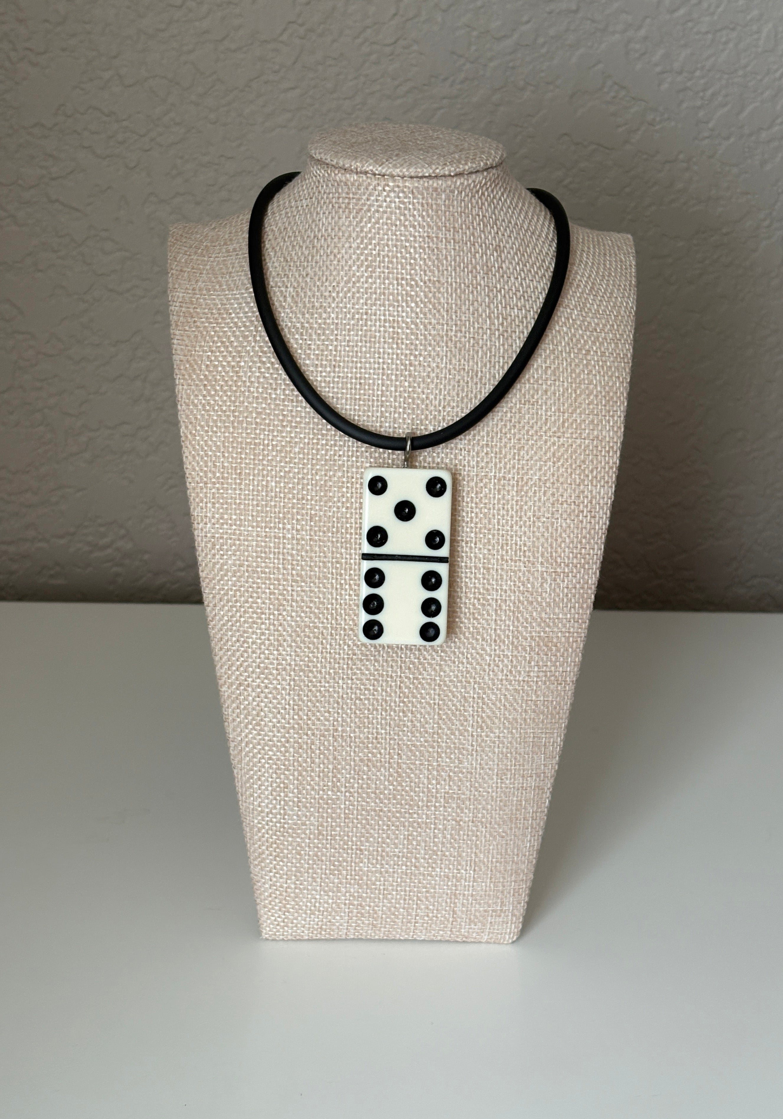Series 9: 1960s Vintage Domino as Pendant Necklace - Rubber Cord, Sterling Silver Clasp