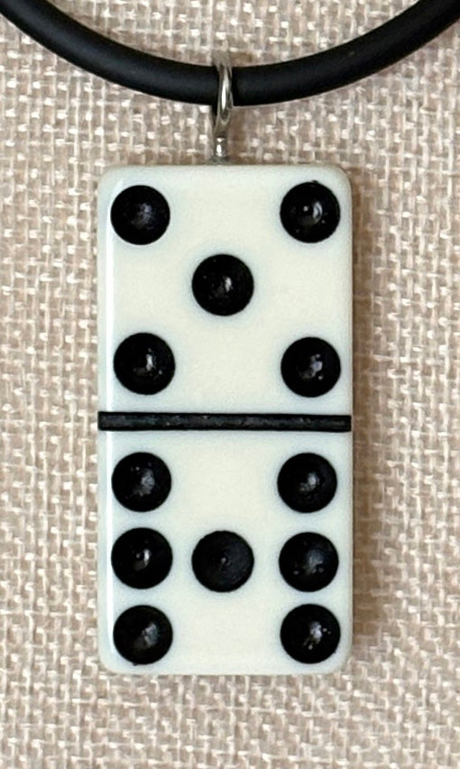 Series 9: 1960s Vintage Domino as Pendant Necklace - Rubber Cord, Sterling Silver Clasp