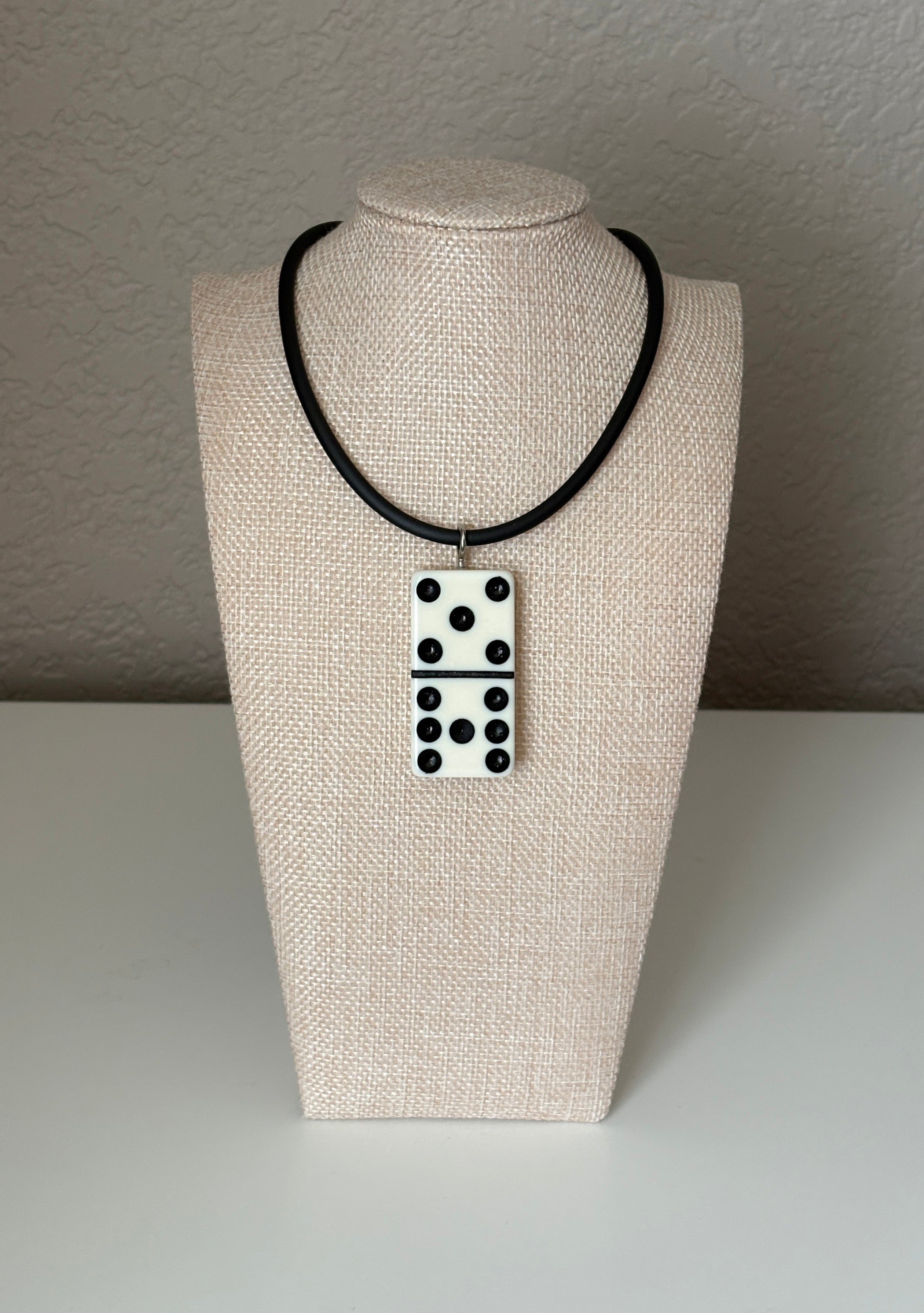 Series 9: 1960s Vintage Domino as Pendant Necklace - Rubber Cord, Sterling Silver Clasp