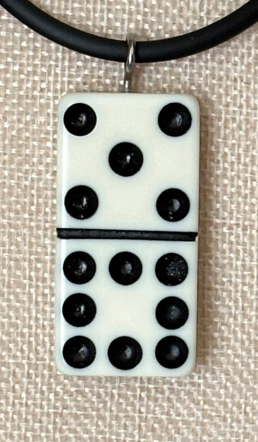Series 9: 1960s Vintage Domino as Pendant Necklace - Rubber Cord, Sterling Silver Clasp