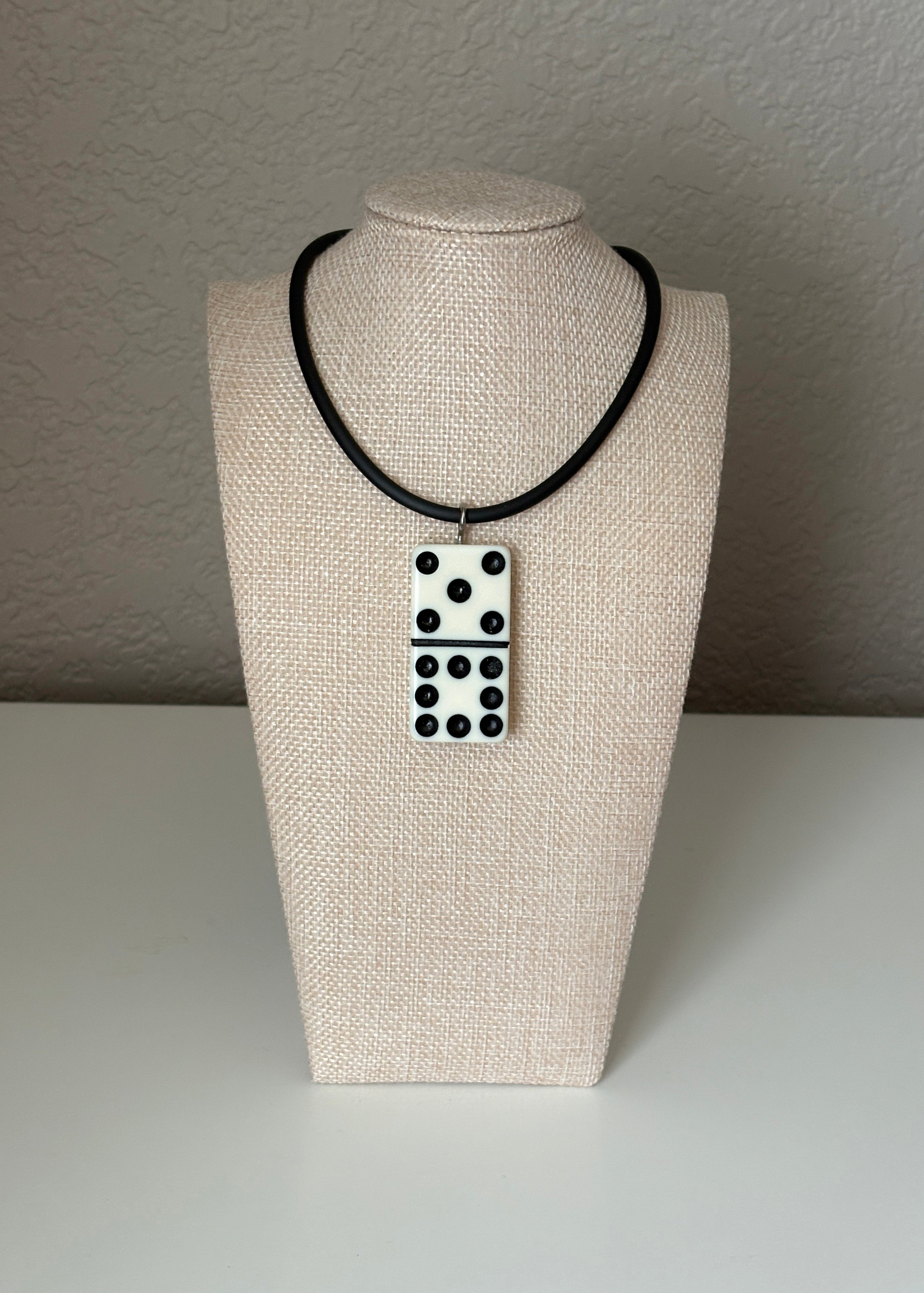 Series 9: 1960s Vintage Domino as Pendant Necklace - Rubber Cord, Sterling Silver Clasp