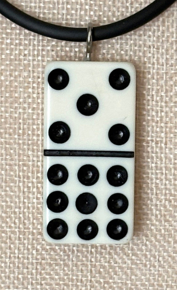 Series 9: 1960s Vintage Domino as Pendant Necklace - Rubber Cord, Sterling Silver Clasp