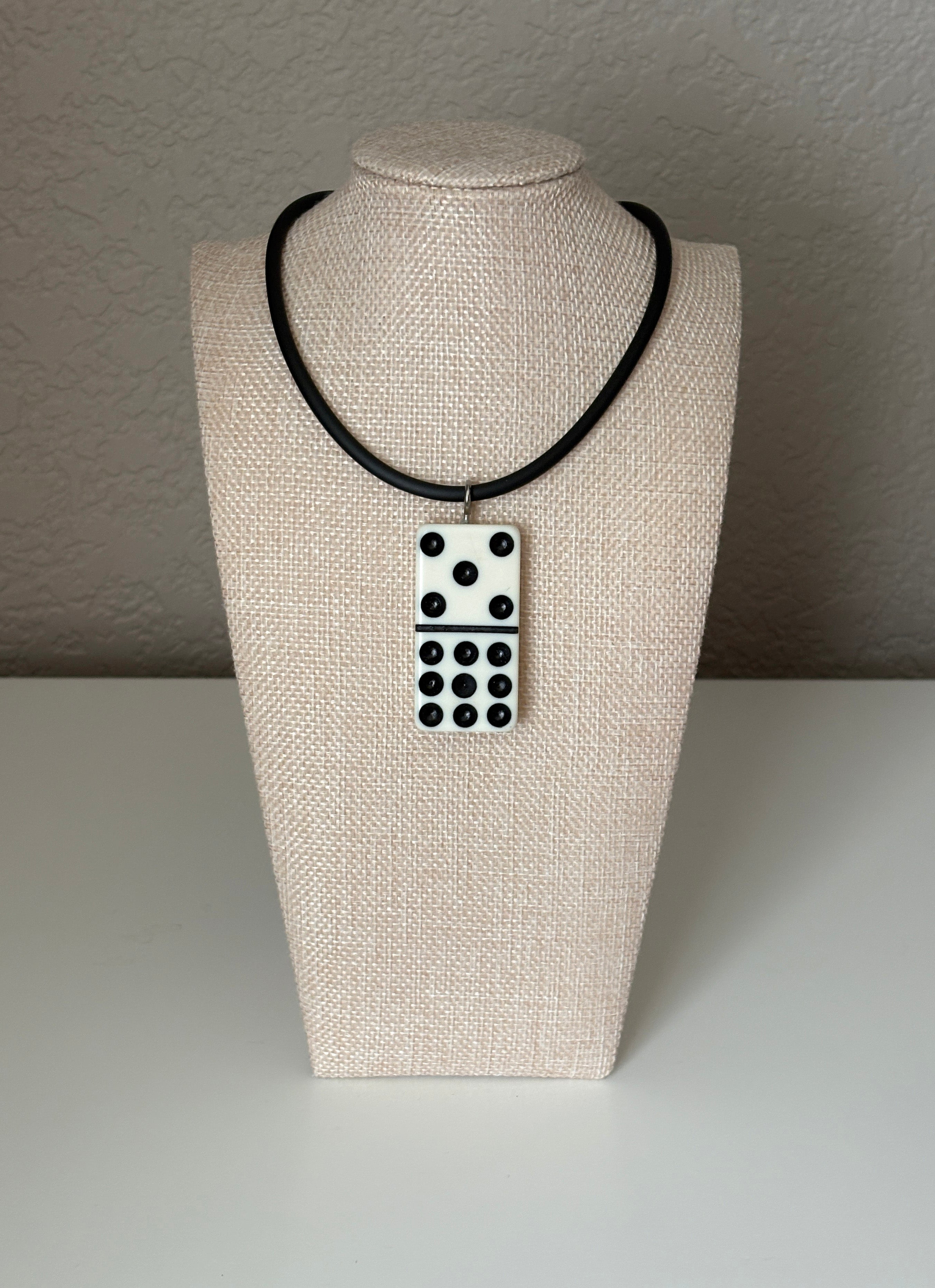 Series 9: 1960s Vintage Domino as Pendant Necklace - Rubber Cord, Sterling Silver Clasp