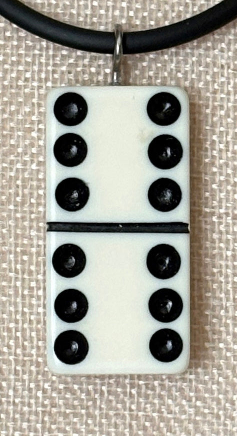 Series 9: 1960s Vintage Domino as Pendant Necklace - Rubber Cord, Sterling Silver Clasp