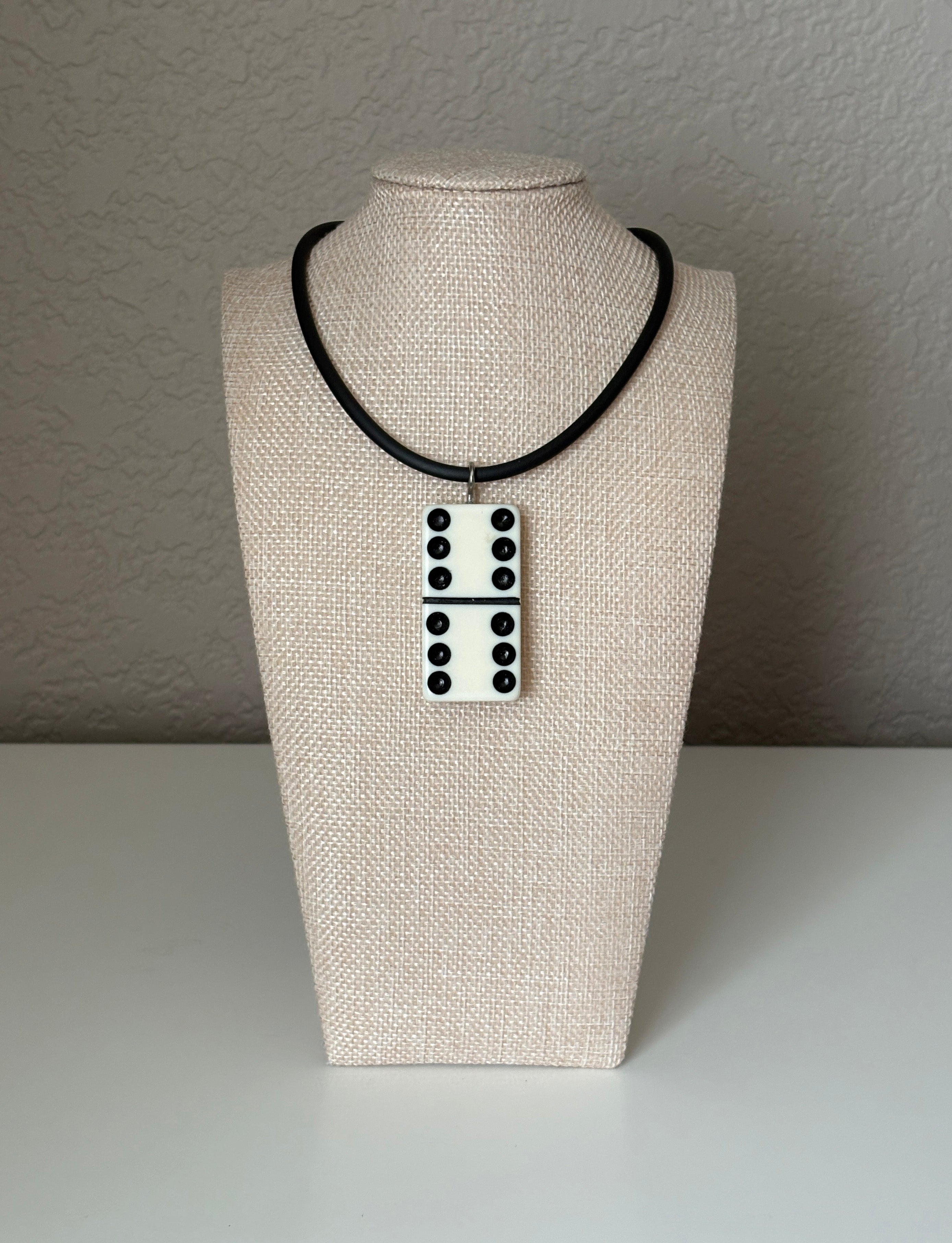 Series 9: 1960s Vintage Domino as Pendant Necklace - Rubber Cord, Sterling Silver Clasp