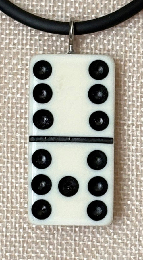 Series 9: 1960s Vintage Domino as Pendant Necklace - Rubber Cord, Sterling Silver Clasp