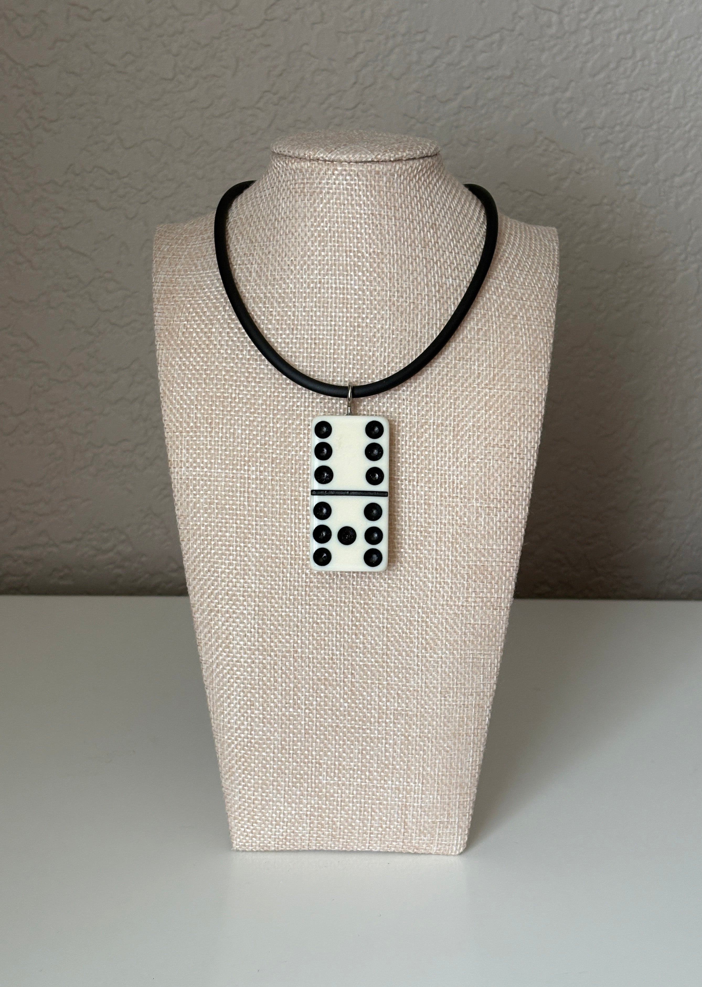 Series 9: 1960s Vintage Domino as Pendant Necklace - Rubber Cord, Sterling Silver Clasp