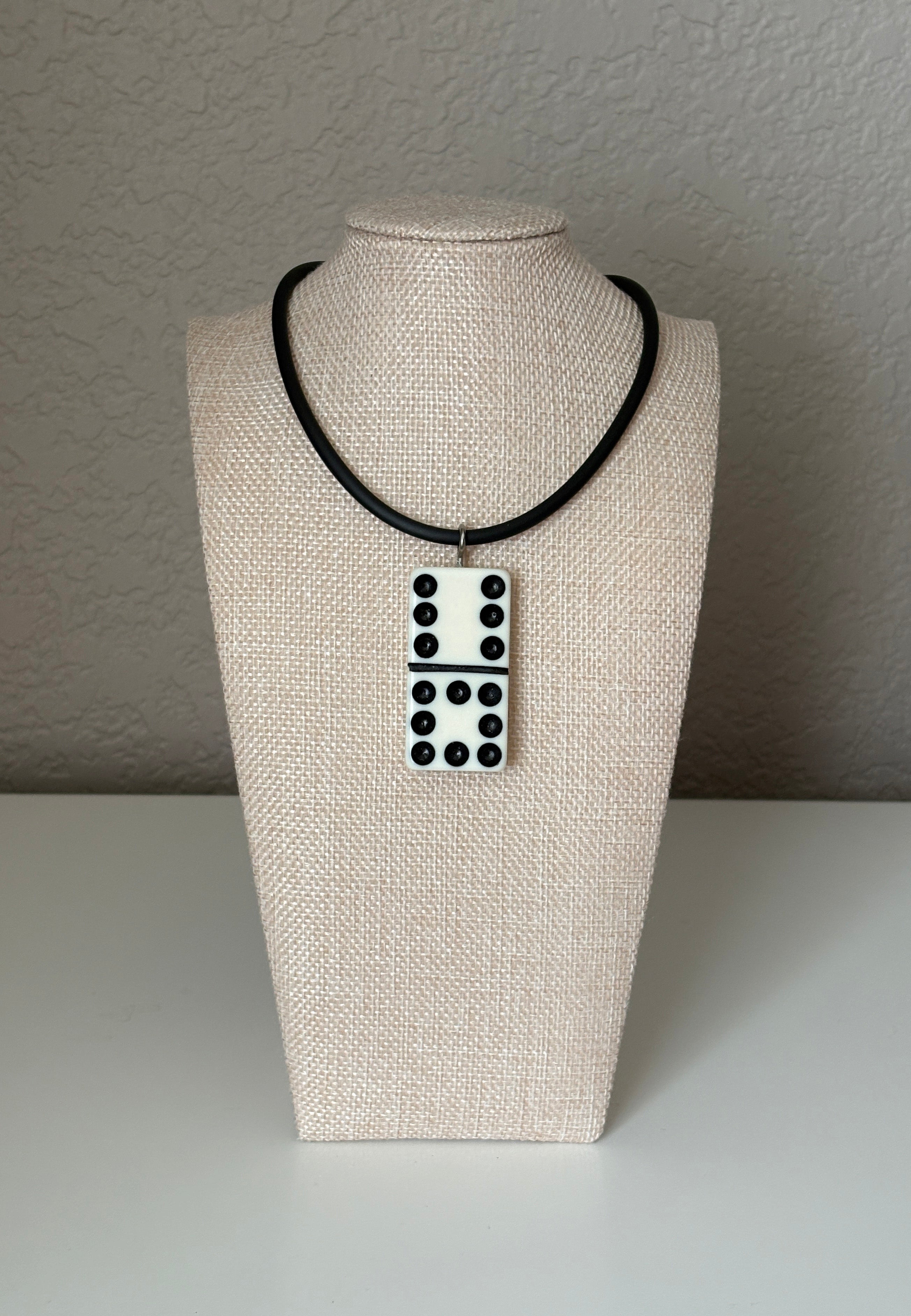 Series 9: 1960s Vintage Domino as Pendant Necklace - Rubber Cord, Sterling Silver Clasp