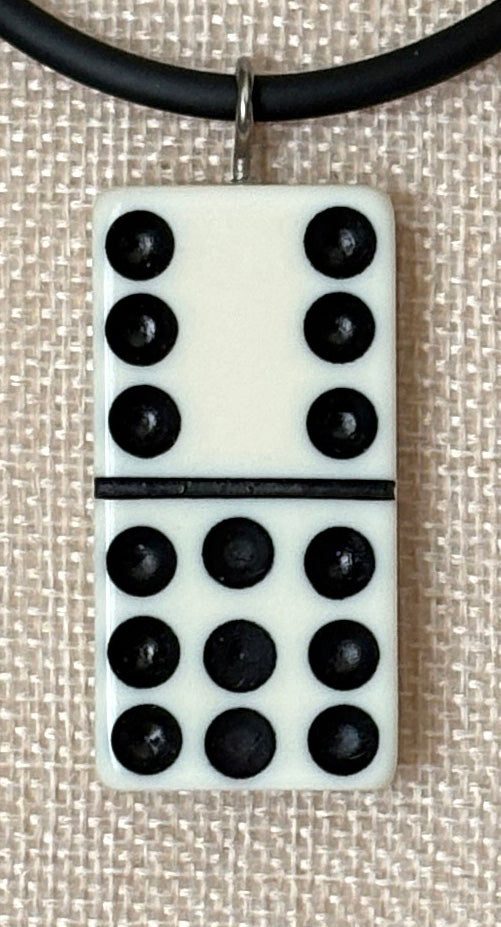 Series 9: 1960s Vintage Domino as Pendant Necklace - Rubber Cord, Sterling Silver Clasp