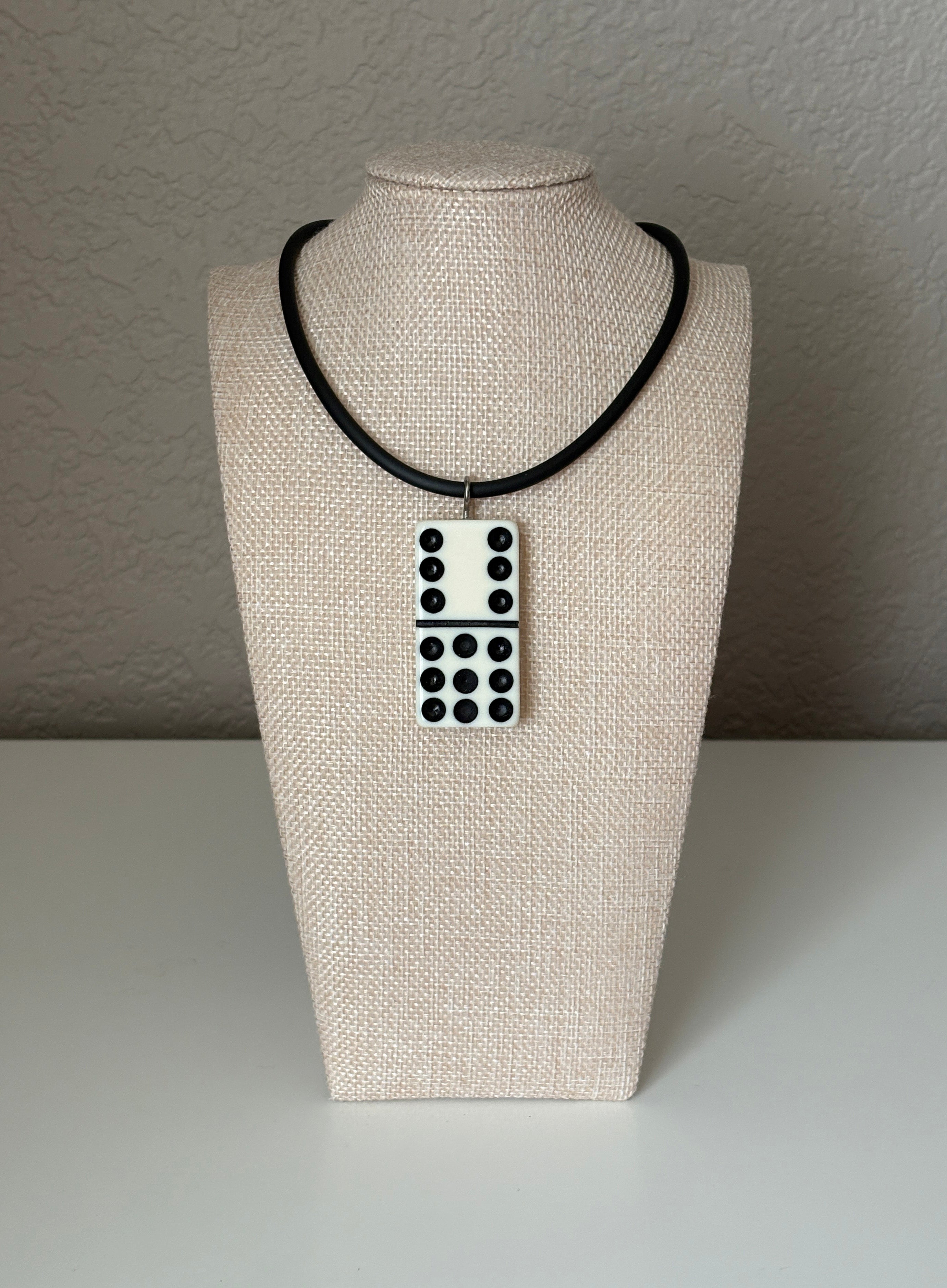 Series 9: 1960s Vintage Domino as Pendant Necklace - Rubber Cord, Sterling Silver Clasp
