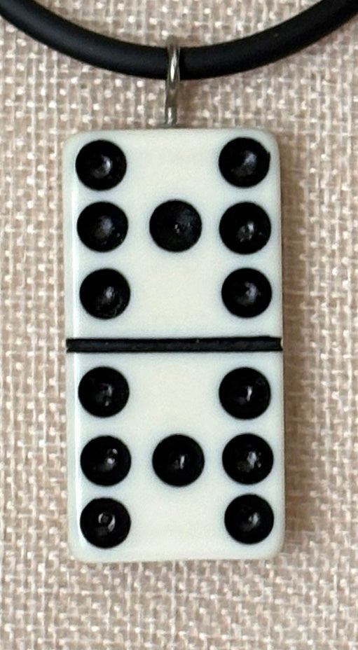 Series 9: 1960s Vintage Domino as Pendant Necklace - Rubber Cord, Sterling Silver Clasp
