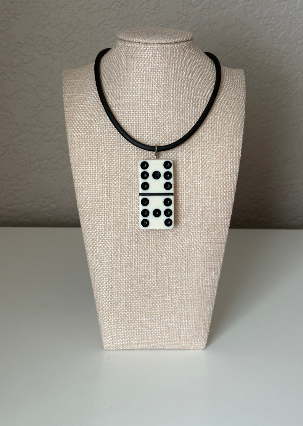 Series 9: 1960s Vintage Domino as Pendant Necklace - Rubber Cord, Sterling Silver Clasp