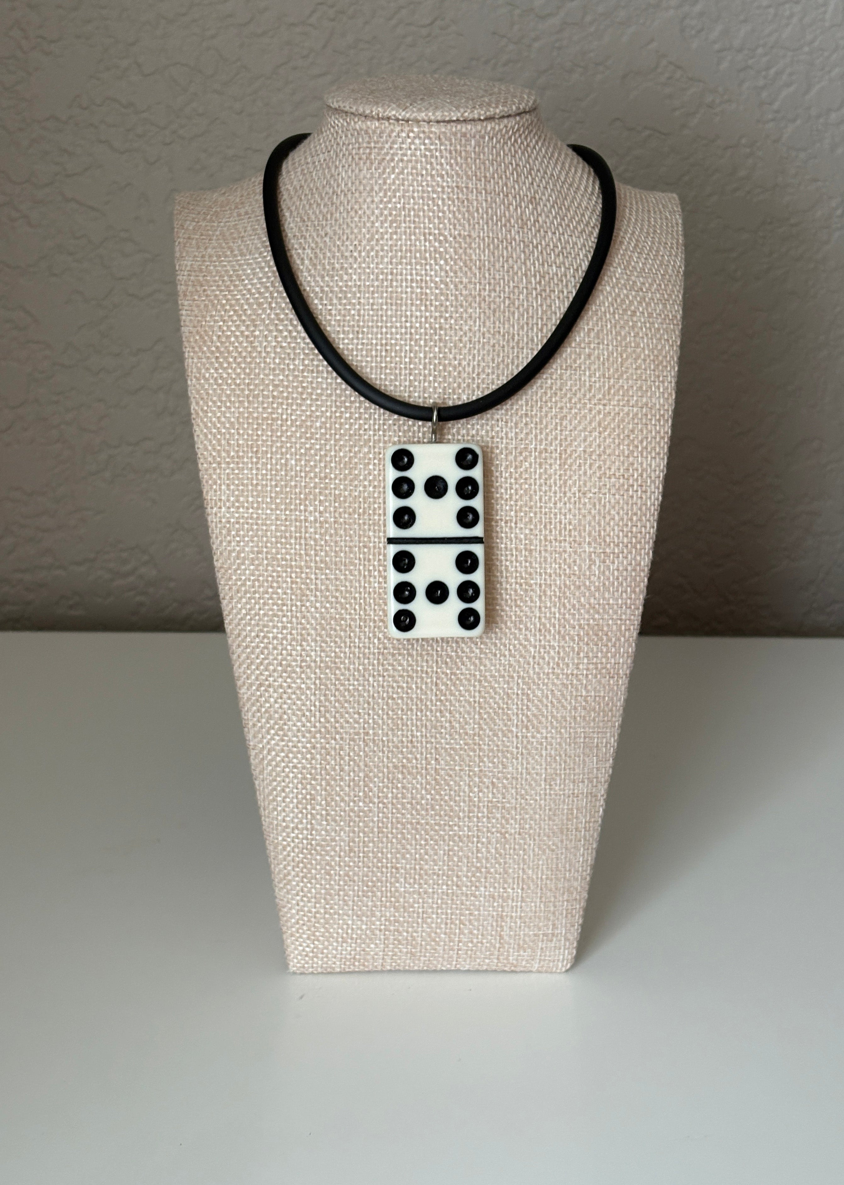 Series 9: 1960s Vintage Domino as Pendant Necklace - Rubber Cord, Sterling Silver Clasp