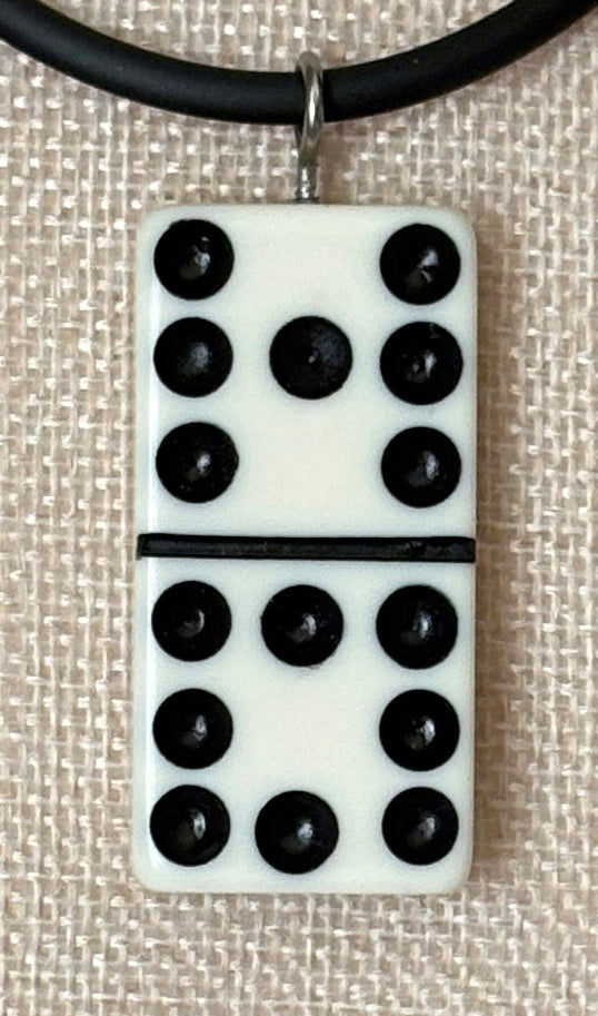Series 9: 1960s Vintage Domino as Pendant Necklace - Rubber Cord, Sterling Silver Clasp