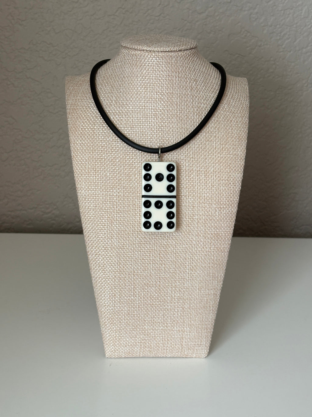 Series 9: 1960s Vintage Domino as Pendant Necklace - Rubber Cord, Sterling Silver Clasp