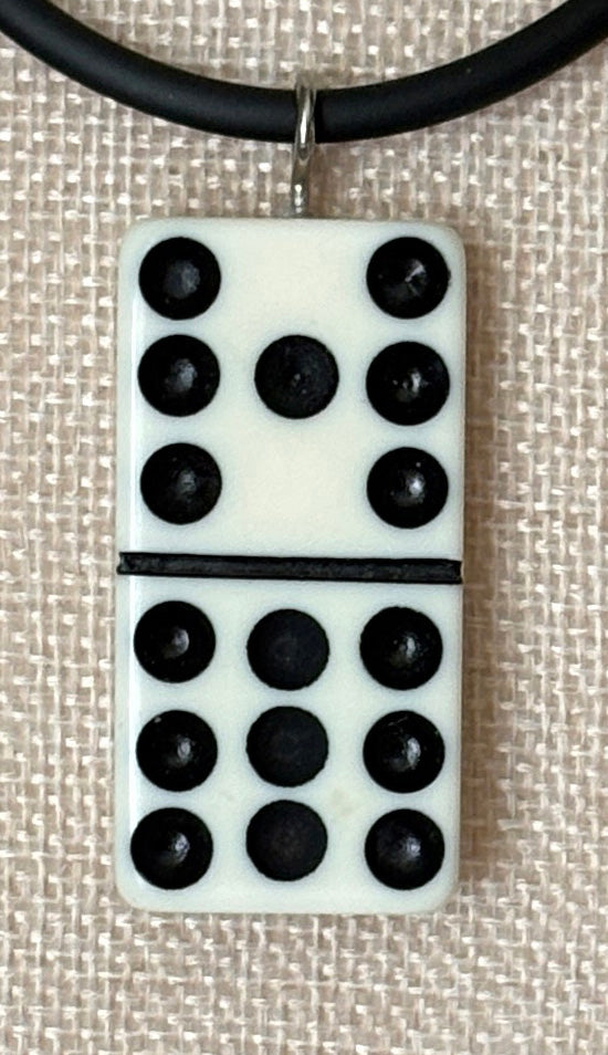 Series 9: 1960s Vintage Domino as Pendant Necklace - Rubber Cord, Sterling Silver Clasp