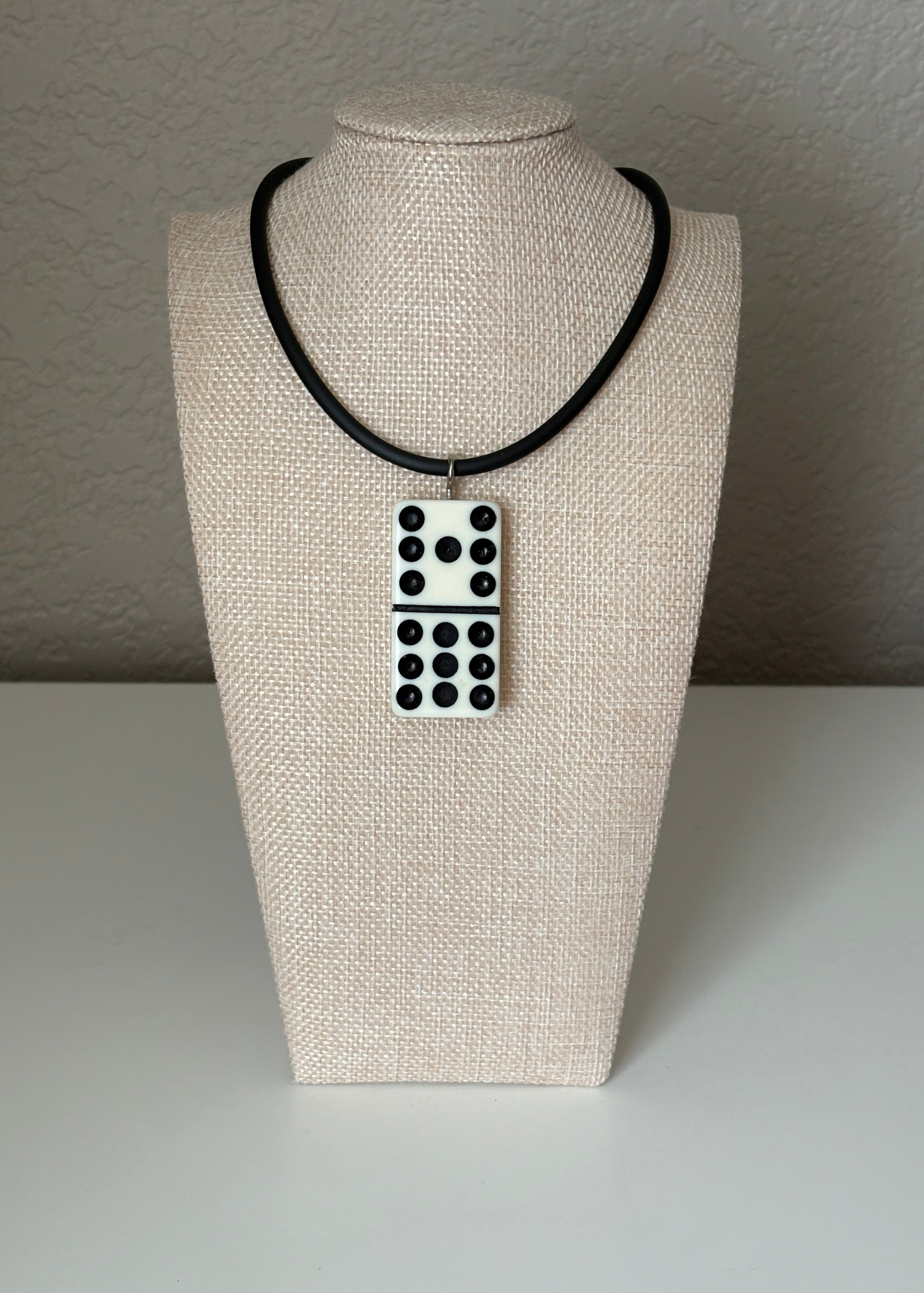 Series 9: 1960s Vintage Domino as Pendant Necklace - Rubber Cord, Sterling Silver Clasp