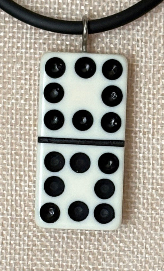 Series 9: 1960s Vintage Domino as Pendant Necklace - Rubber Cord, Sterling Silver Clasp