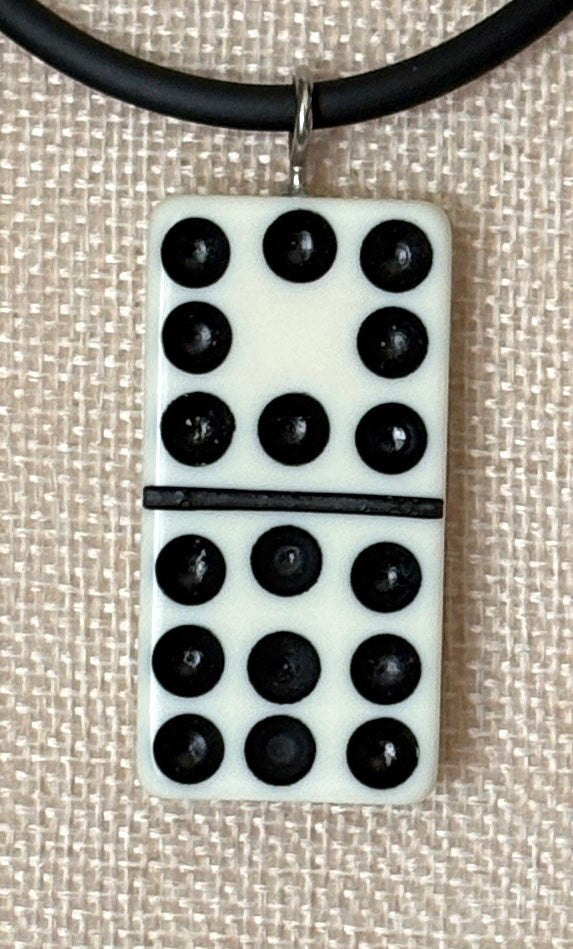 Series 9: 1960s Vintage Domino as Pendant Necklace - Rubber Cord, Sterling Silver Clasp