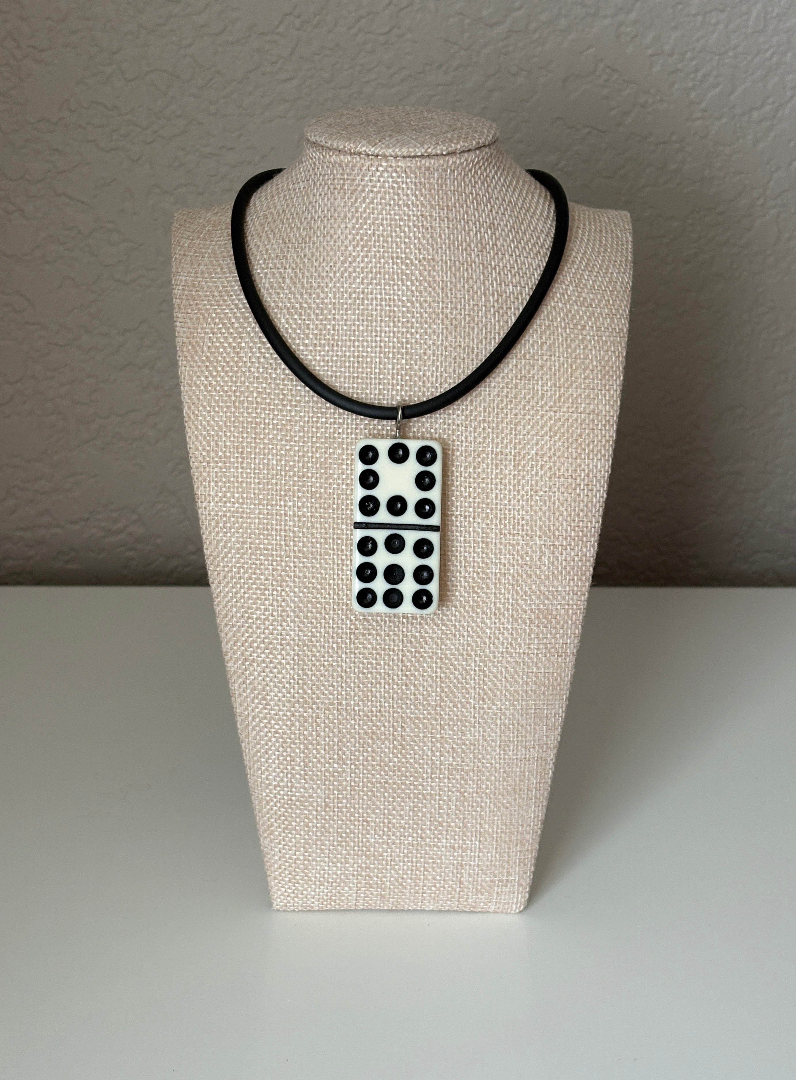 Series 9: 1960s Vintage Domino as Pendant Necklace - Rubber Cord, Sterling Silver Clasp