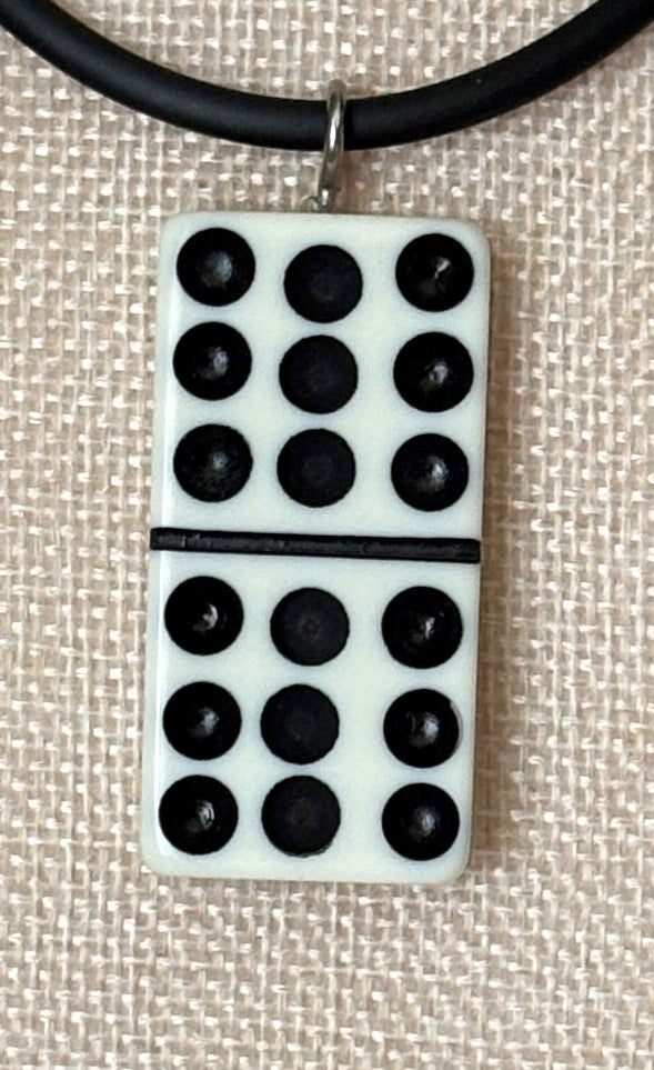 Series 9: 1960s Vintage Domino as Pendant Necklace - Rubber Cord, Sterling Silver Clasp