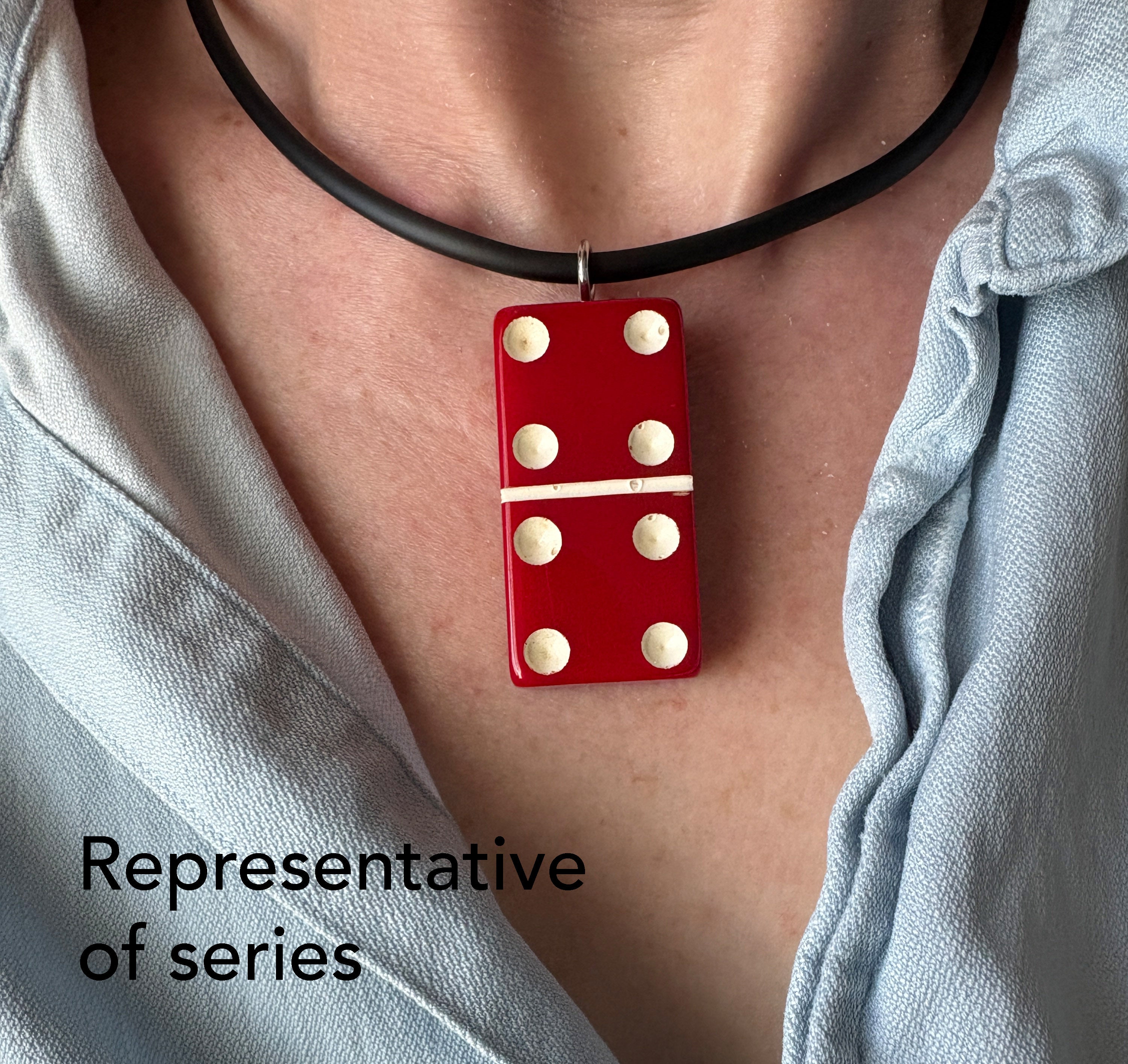 Series 3: Vintage Puremco Domino Necklace, Mid-Century, Red, Number 14 of 28